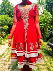 Stunning Red Embellished Kurta Set