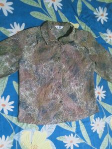 Vintage Abstract Print Button-Up Blouse