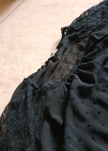 Black Polka Dot Ruffle Top