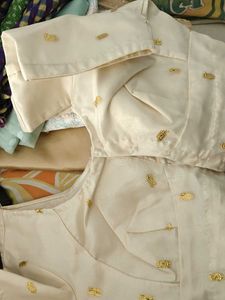 Elegant White &amp; Gold Polka Dot Sheer lehenga choli