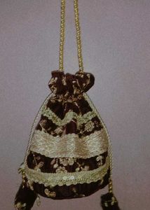 Elegant Brown & Gold Drawstring velvet potli