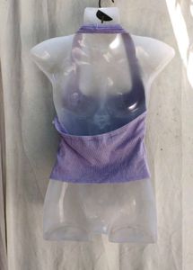 Lavender Ribbed Halter Neck Crop Top