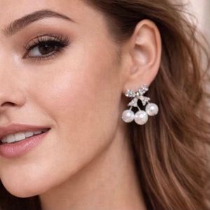 Cute Bow Pearl Drop Earrings