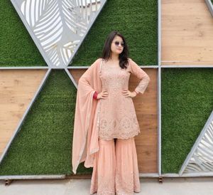 🌸 Stunning Peach Embroidered Sharara/Plazo Set