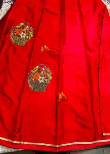 Embroidered Green Red blouse skirt set