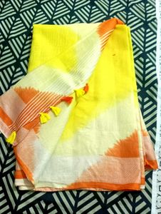 Vibrant Yellow &amp; Orange Saree with running blouse