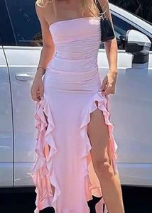 Pink Ruffle Strapless Dress