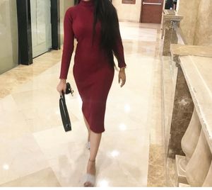 Chic Ribbed Turtle Neck Dress