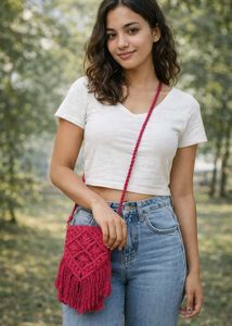 Pink Macrame Sling Bag