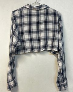 Cropped Plaid Button-Up Shirt