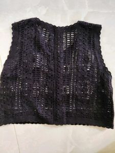 brand new Vintage Black Floral Crochet Vest