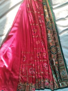 Elegant Pink &amp; Green Saree