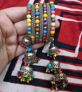 Boho Multicolored Beaded Bangles with Jhumkas