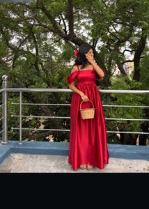 Red Off-Shoulder Satin Gown 🆕