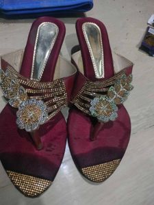 Embellished Maroon Flip-Flops