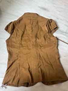 Brown Lace Detail Chinese Collar Top