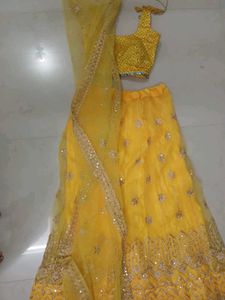 Elegant Yellow Lehenga Choli Set padded