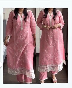 Pink and white  Embroidered Kurta Set