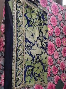 Embroidered Navy & Green Floral saree