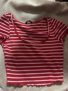 Striped Red &amp; White Crop Top