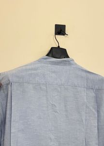Men's Blue Band Collar Shirt