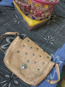 Stylish Tan Crossbody Bag with Studs
