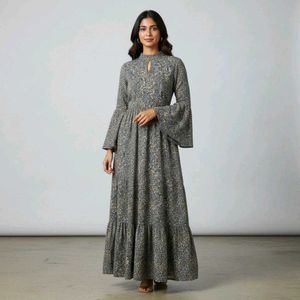 Boho Floral Maxi Dress with Bell Sleeves