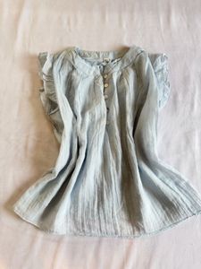 Light Blue Ruffled Sleeves Button-Up Top