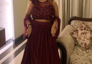 new maroon hooded blouse lehenga choli