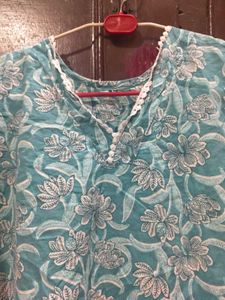 Teal Floral Print Kurta