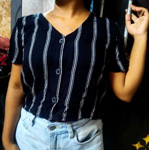 Striped Button-Up Crop Top