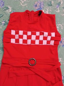 Chic Red Jumpsuit with Belt