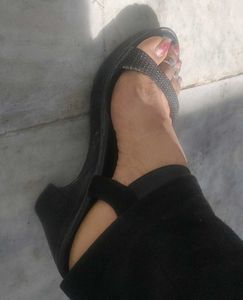 Chic Black Embellished Heel Sandals