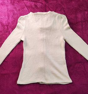 Cream Cardigan with Bows and Pearls