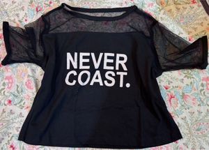 Black Sheer Sleeve "Never Coast" T-Shirt