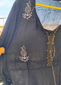 Elegant Black Kurta with Golden Border