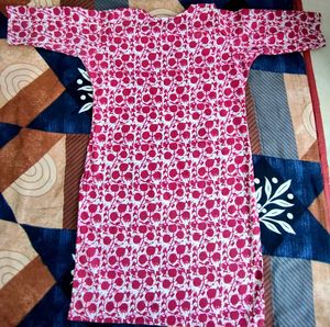 Pink &amp; White Floral Print Kurta