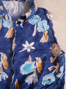 Blue Floral Tie-Front Crop Top