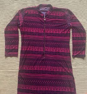Purple and Pink Patterned Stretchable Kurta