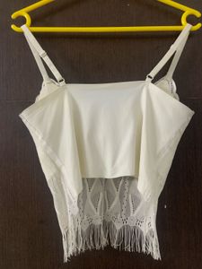 Alluring White Lace Fringed Cami Top