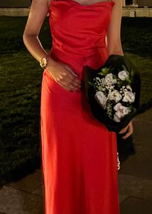 red satin dress