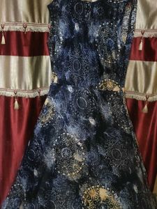 Blue Printed A-Line Dress