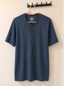 Men's Blue Henley T-Shirt Stretchable