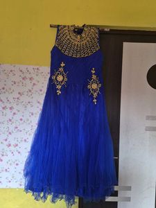 Elegant Royal Blue Gown with Gold Embellishments