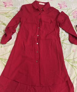 Red Button-Down Kurta
