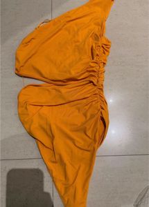 Orange One-Shoulder Ruched Bikini Set