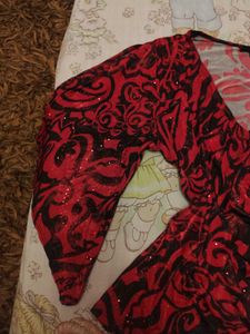 Red &amp; Black Sparkle Y2k Bell Sleeve Top