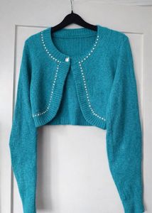 Teal Embellished Bolero Cardigan🎀🌸