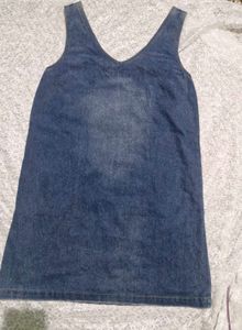 Denim Pinafore Dress with Patchwork Pockets