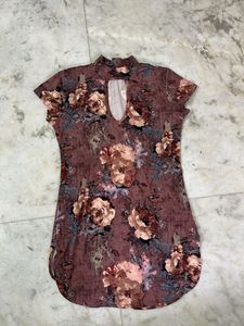Floral Print Cutout Neckline Dress